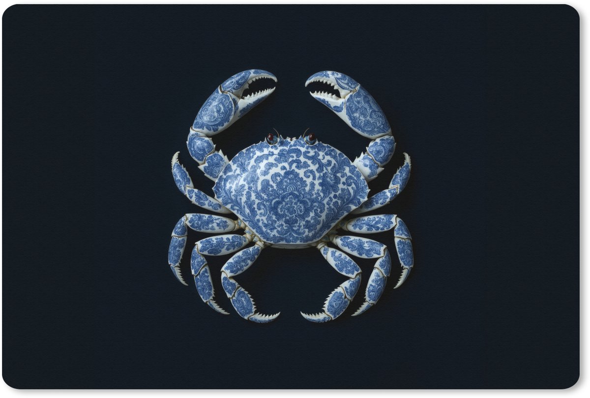 Muismat XXL 120x80 cm - Bureau onderlegger - Bureau mat Krab - Delfts blauw - Dieren - Bureaumat - Gaming mousepad xl - Bureaulegger groot - Computer deskmat