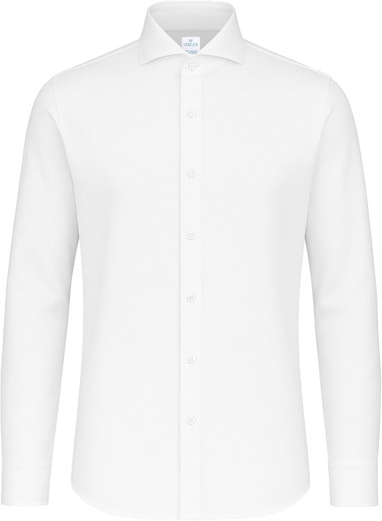 Vercate - Chemise sans repassage - Tricot japonais - Coton piqué - Blanc - Slim Fit - Manches longues - Homme - Taille 40/M