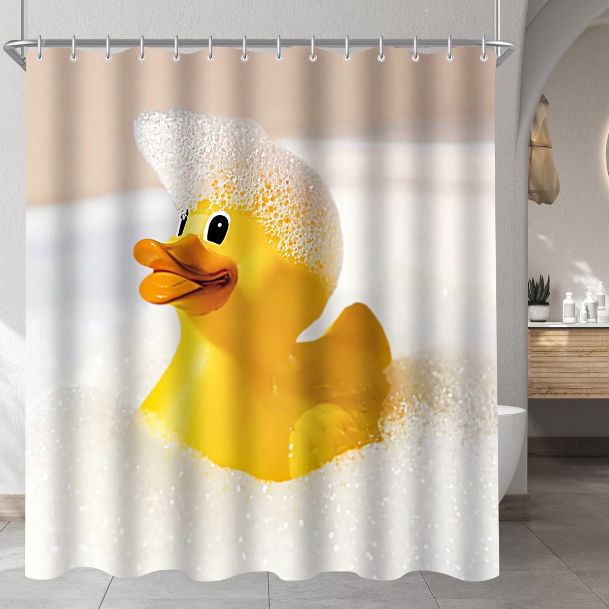 Ibenzoa® Duik in Comfort: Grote Polyester Douchegordijn met Vrolijke Gele Eendenprint – 180 x 200 cm