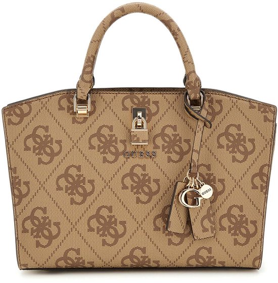 GUESS Sac à main Sac à épaule bandoulière Queensland Luxury Satchel Latte Logo Marron clair