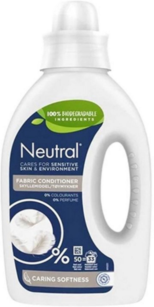 Neutral wasverzachter 198 wasbeurten (6 x 33 wasbeurten) bevat 0% parfum en 0% kleurstof.