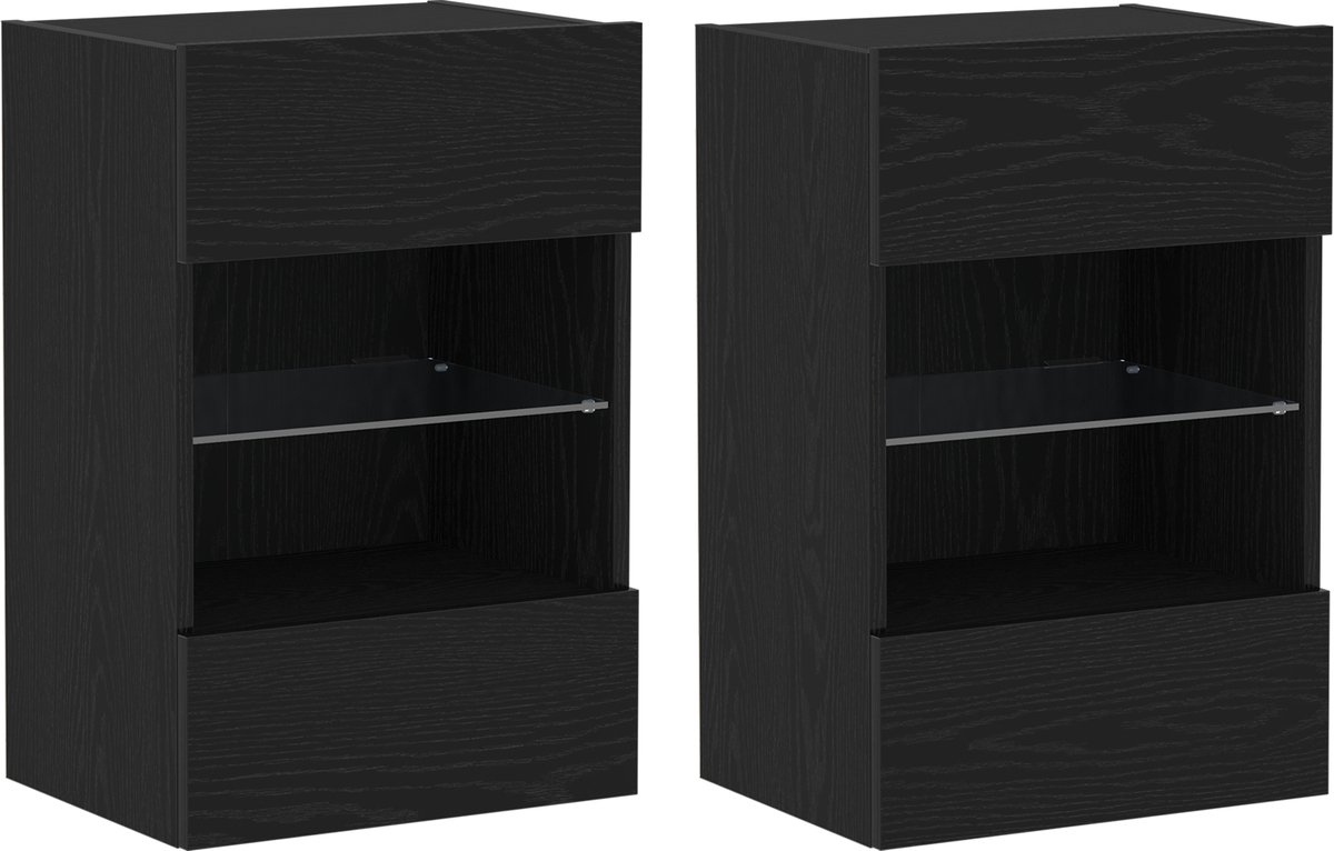 vidaXL - Tv-meubelset - 2 - pcs - Zwart - 40 - x - 30 - x - 60,5 - cm - Bewerkt - hout
