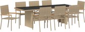 vidaXL - 9-delige - Tuin - Eetset - in - Beige - Poly - Rattan