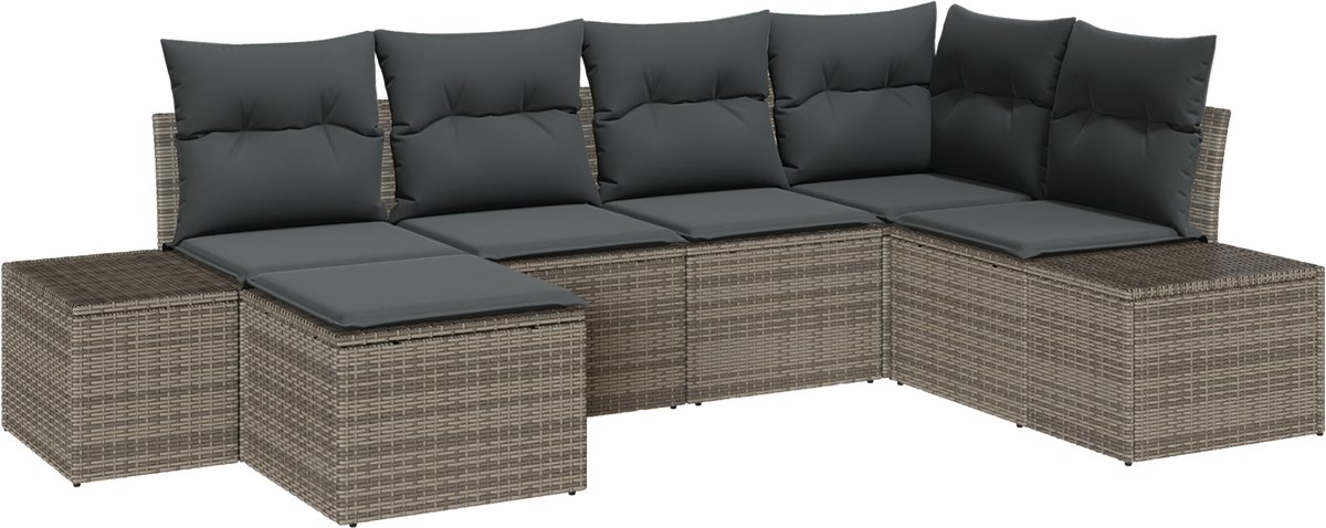 vidaXL - Tuinbank - Set - met - kussen - met - opslag - 6 - pcs - Grijs - poly - rattan
