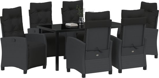 vidaXL - Ensemble de jardin 7 pièces - en - noir - poly - rotin