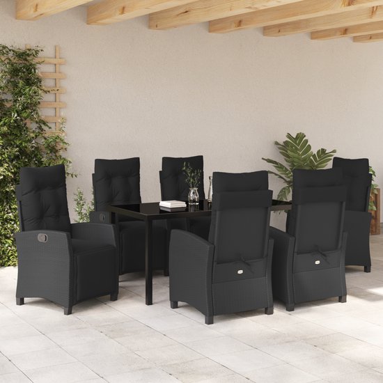 vidaXL - Ensemble de jardin 7 pièces - en - noir - poly - rotin