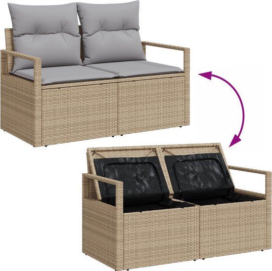 vidaXL - Tuinbank - Set - met - kussen - 7 - pcs - Beige - en - Lichtgrijs - poly - rattan