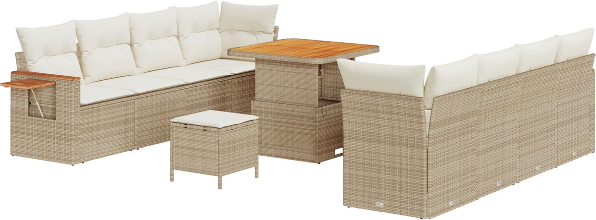 vidaXL Tuinbank - Set - 12 - st - 10-zits - Beige - en - Crème - poly - rattan