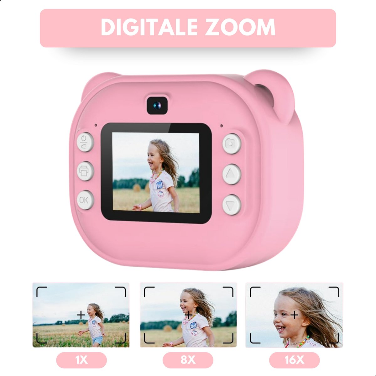 Boncy® Digitale Kindercamera met Foto Printer - Instant Print Kinder Camera - Fototoestel voor Kinderen Jongens & Meisjes - Digitaal Kindercamera's Speelgoed - Fotoprinter Speelgoedcamera Pocket Printer Roze — afbeelding 6