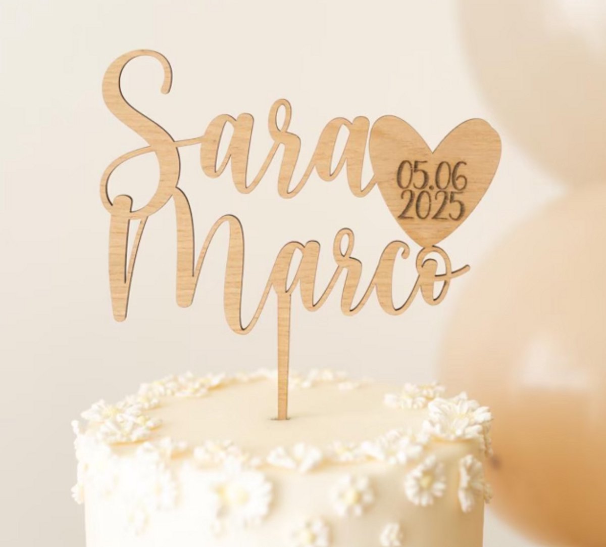 Gepersonaliseerde verjaardag bruiloft doop taart topper/ Houten Liefde Hart Naam Volledig Aanpasbaar/ cake topping/ bruiloft topping