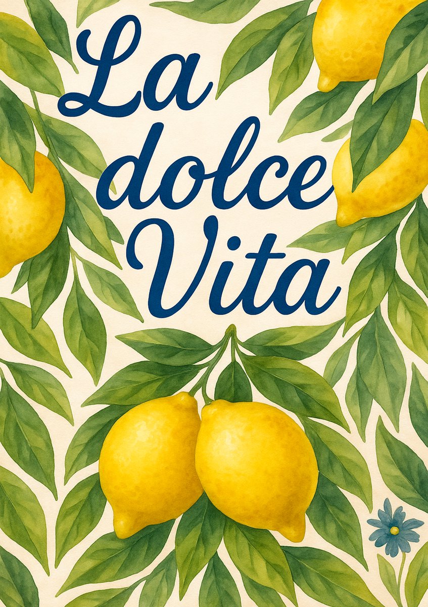 La Dolce Vita Poster 30 x 40cm A3– Citroen Wanddecoratie in Italiaanse Stijl – Inclusief Zwarte Lijst – Mediterrane Keuken Poster