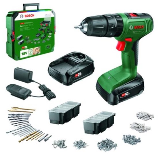 Bosch Accu-klopboormachine 18V 1.5Ah Li-ion 13mm Boorhouder 2 Versnellingen 20 Koppelniveaus Incl. 2 Accu’s Lader Koffer