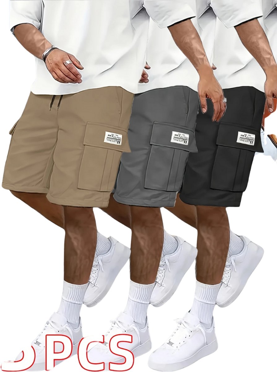Bovista Korte Broek Heren Cargobroek Spijkerbroek met Zakken Volwassenen Jongens Shorts 3 Pcs Gemengd Zwart