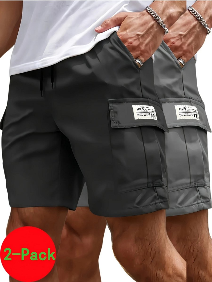 Livano Korte Broek Heren Cargobroek Spijkerbroek met Zakken Volwassenen Jongens Shorts 2 Pcs + Donkergrijs Zwart