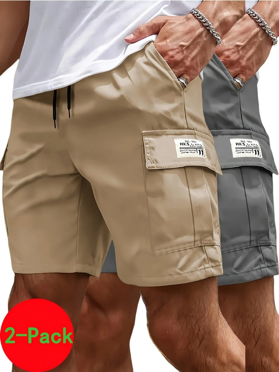 Livano Korte Broek Heren Cargobroek Spijkerbroek met Zakken Volwassenen Jongens Shorts 2 Pcs + Donkergrijs Khaki