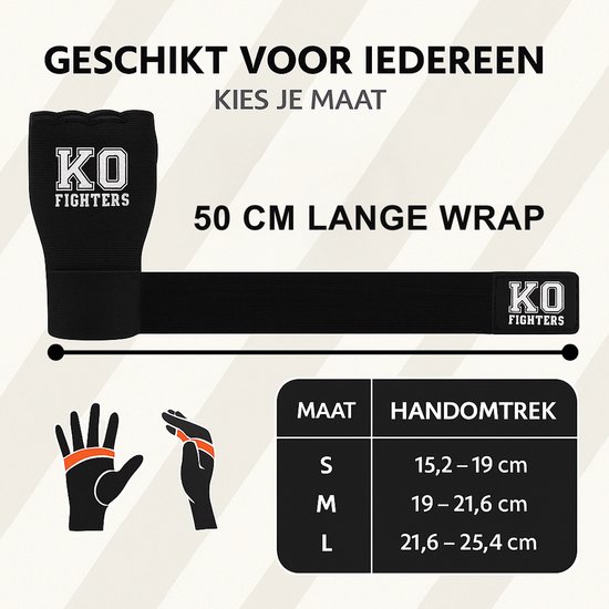 KO Fighters - Bandage Boksen - Binnenhandschoenen - Zwart