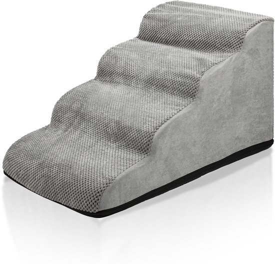 Hondentrap - Trap Hond 4 Treden - Hondentrapje voor Honden - Hondenloopplank - Opstapje Hond - Foam - Grijs