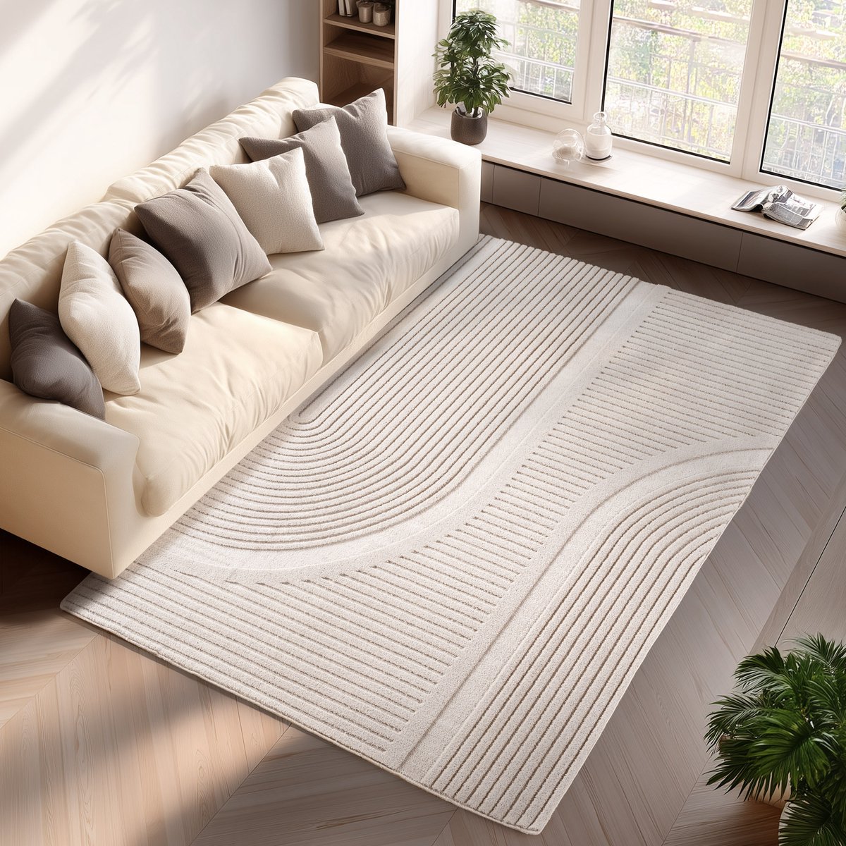 Pompei Arco Ivory – Booglijn Details – Laagpolig– Trending Vloerkleed – 240x340 cm