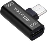 USB-C Splitter 2-in-1, Type C naar C Audio-Adapter, Hoofdtelefoon & Oplader – Zwart
