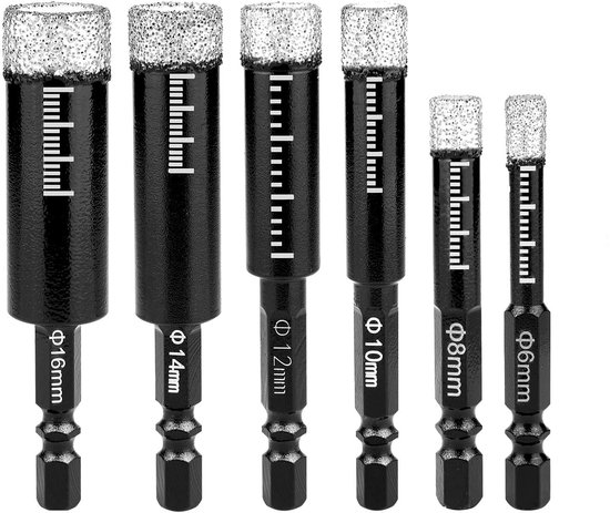 boren - Tegelboor - Diamantboren - Keramiek Graniet - Marmer Glas Keramiek - Lasdiamant Glasgat - Marmeren Tegelgat Opener - 6 stuks (6/8/10/12/14/16 mm)