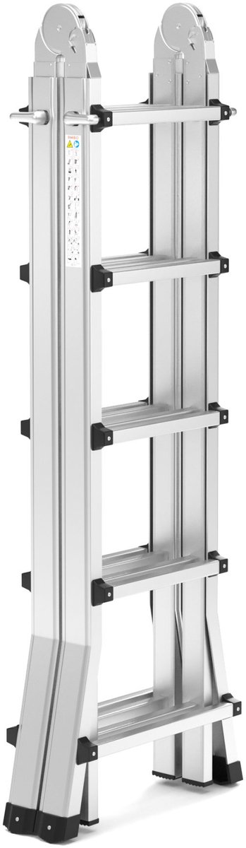 RMBO - Uitschuifbare Vouwladder 4x5 - Vouwladder - Multiladder - 5,10 m lang - Compact en Draagbare ladder - Geschikt voor Particulier en Professioneel Gebruik - Max. Belasting 150 kg, EN 131.6 – foto 8