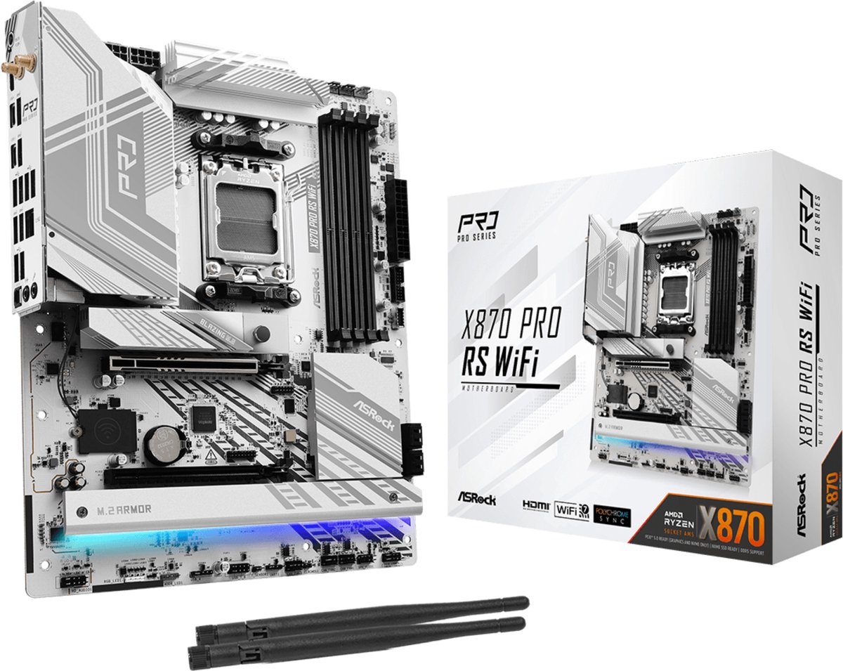 ASRock X870 Pro RS WiFi moederbord RAID, 2.5 Gb-LAN, WLAN, BT, E-ATX