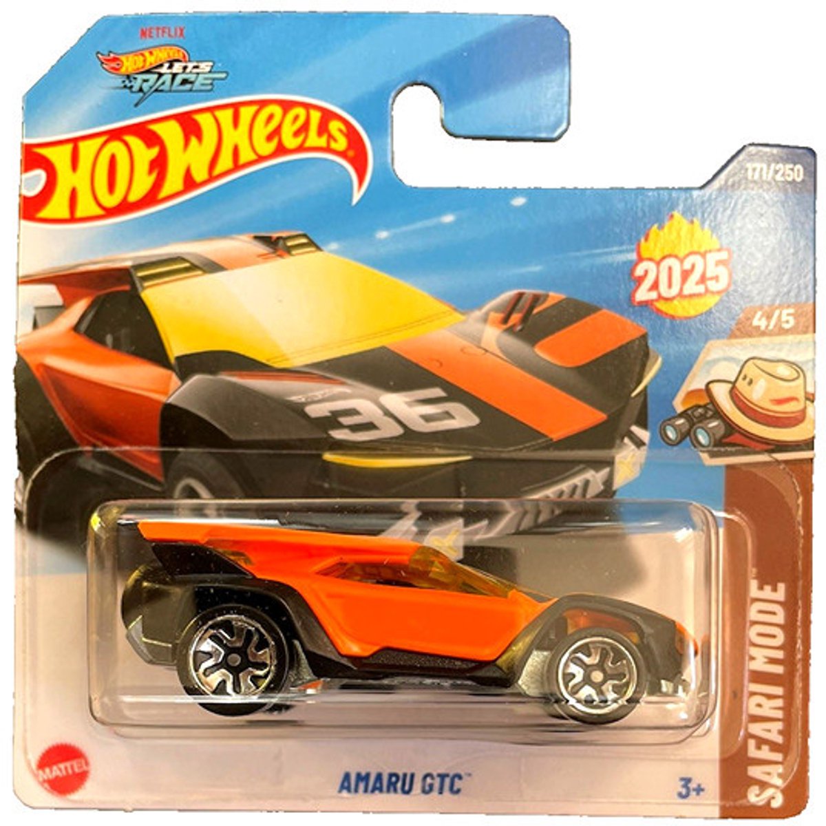 HOT WHEELS AMARU GTC 36 ORANGE 171/250 HW SAFARI MODE 4/5 SHORT CARD 1:64