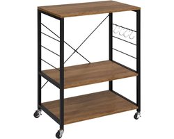 warraich-Productontwikkelaar van verrijdbare keukenrekken met zes planken, vier haken en metalen frameconstructie-Bruin