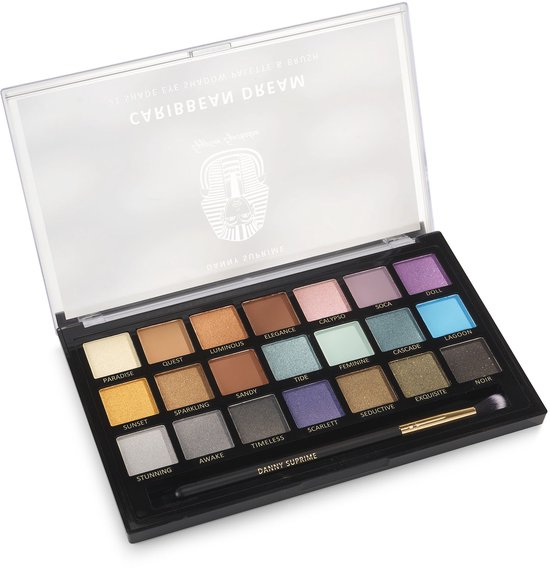 Egyptian Powder Oogschaduw – Caribbean Dream – 21 Kleuren Palette met Kwast - Mat, Glans & Glitter