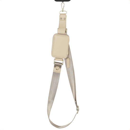 Selencia Universeel Telefoontasje met koord - Telefoon Ketting - GSM Koord geschikt voor iPhone en Samsung - Beige
