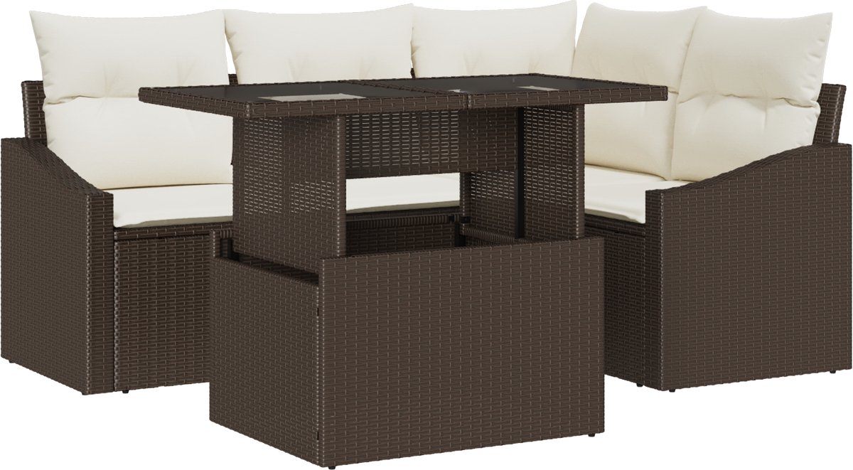 vidaXL Tuinbank - Set - 5 - st - Bruin - en - Crème - poly - rattan Bruin en crème
