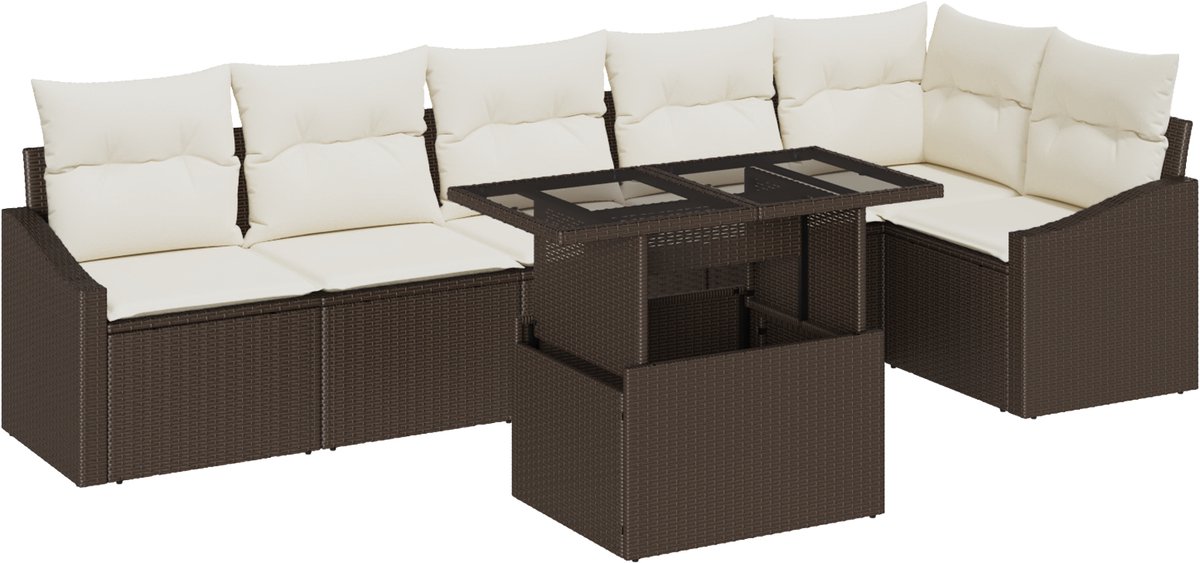 vidaXL Tuinbank - Set - 7 - st - Bruin - en - Crème - poly - rattan Bruin en crème