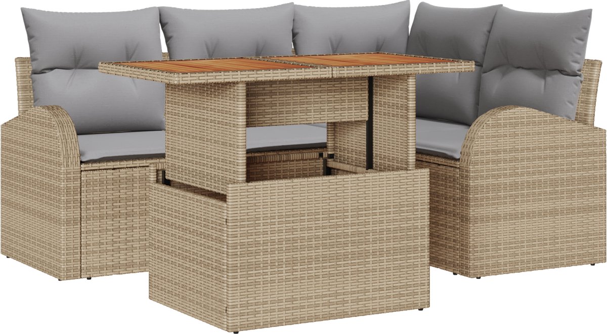 vidaXL - Tuinbank - Set - met - opslag - 5 - pcs - Beige - Poly - rattan
