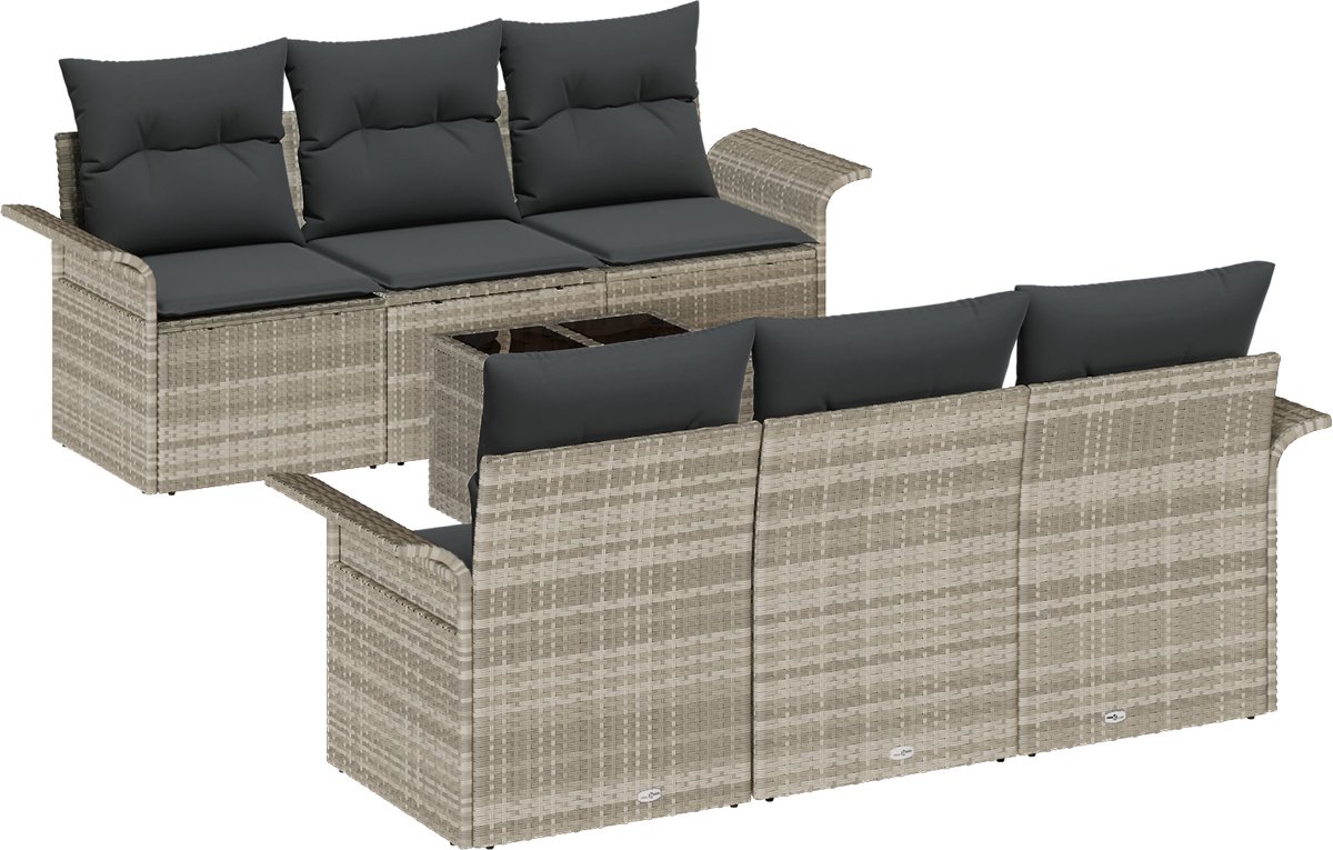 vidaXL - Tuinbank - Set - 7 - pcs - Lichtgrijs - en - Donkergrijs - poly - rattan