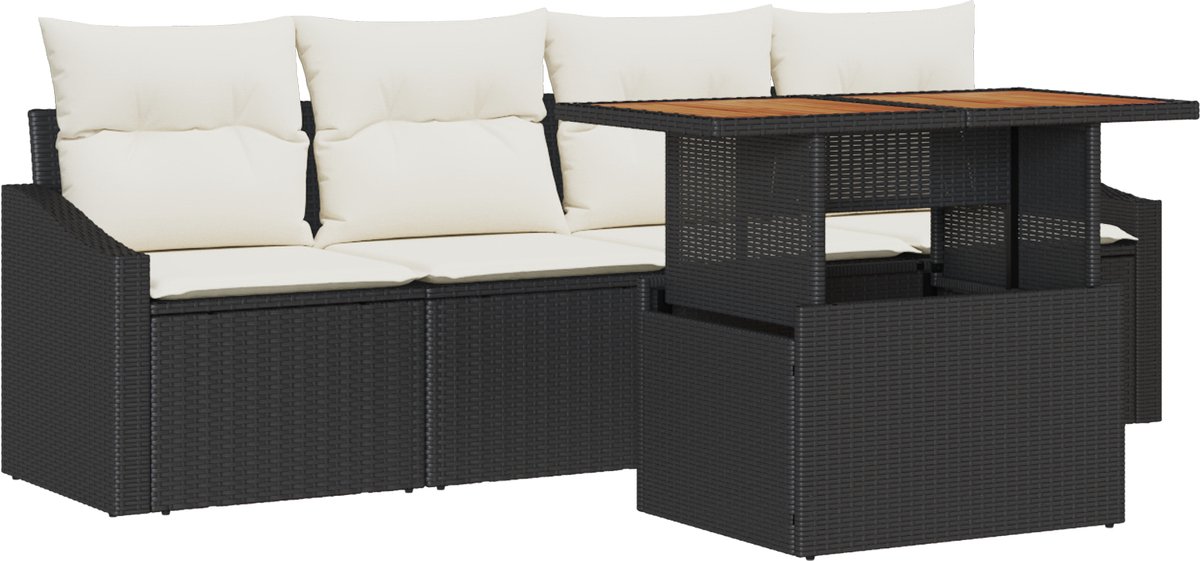 vidaXL - Tuinbank - Set - met - opslag - 5 - pcs - Zwart - Poly - rattan