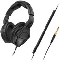 Zwarte Sennheiser HD 280 Pro koptelefoon met spiraalkabel en adapter.