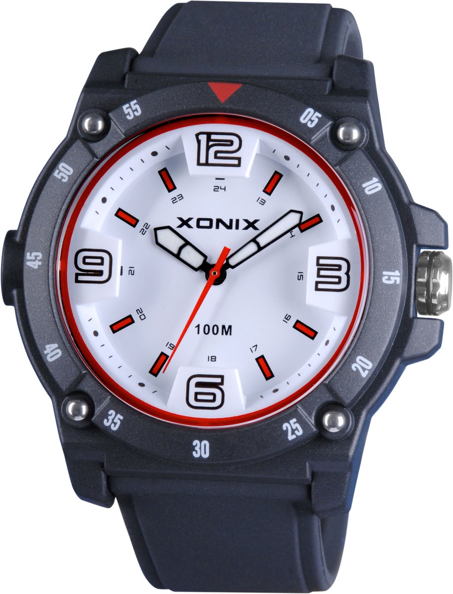 Xonix CAR-006 - Horloge - Analoog - Heren - Mannen - Rond - Siliconen band - ABS - Cijfers - Streepjes - Waterdicht - Zwart - Wit