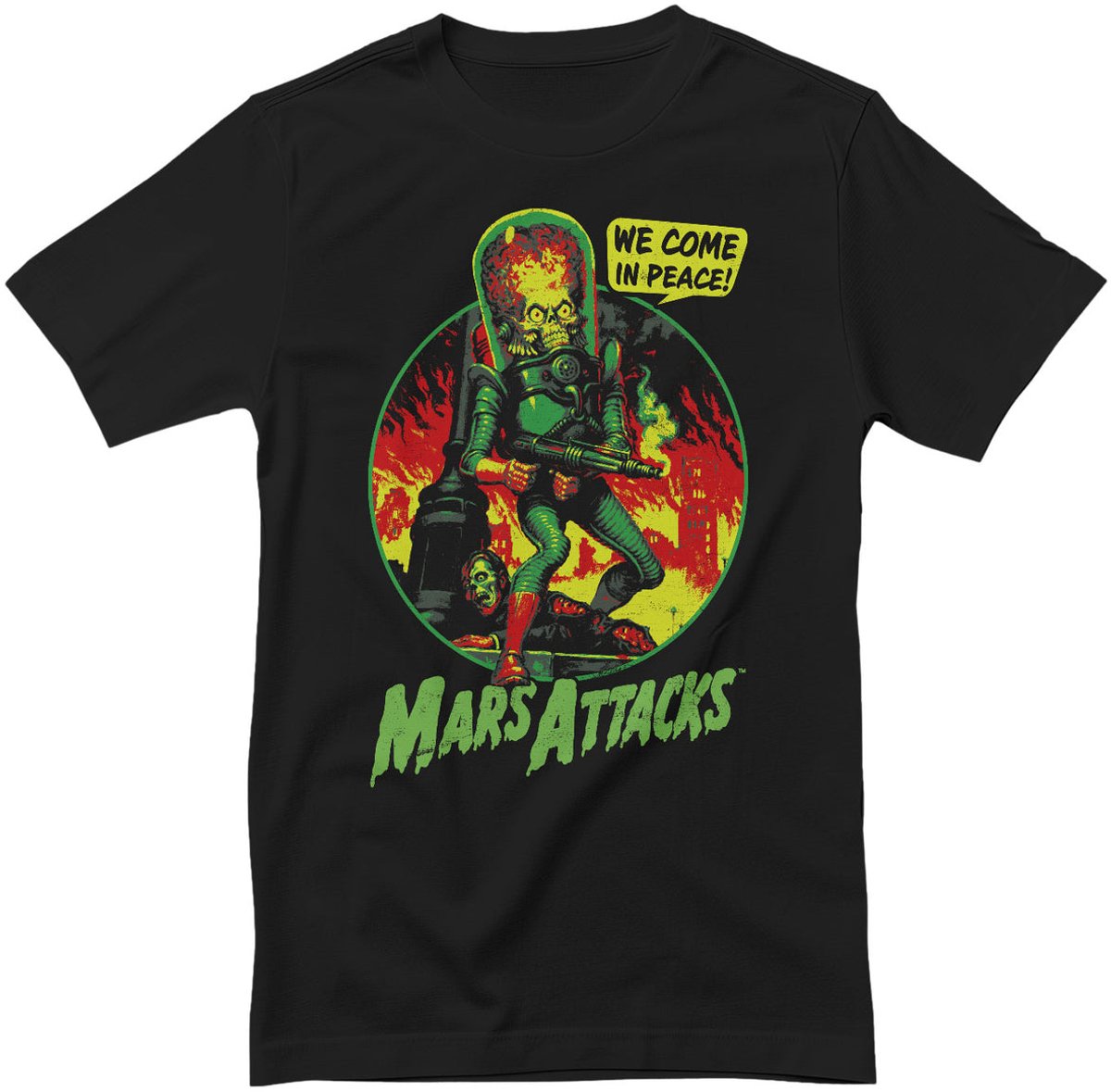Mars Attacks shirt – We Come in Peace Grote Maten 5XL Zwart