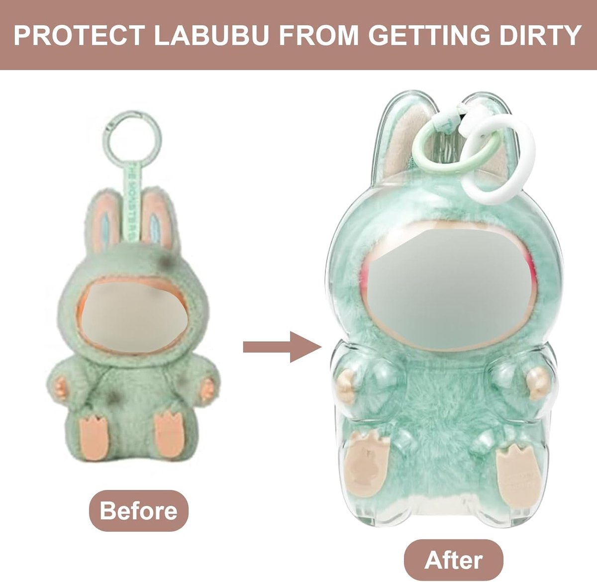 YEWCEP Protective Key Ring for Labubu Have a Seat, Protective Transparent PVC Bag for Labubu Doll, Installation, Simple, Modern and Durable, Protect Your Doll