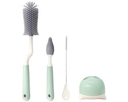 Flessenborstel Baby - Flessenreiniger - BPA vrij - Baby Flessenborstel - Siliconen - 4-Delig - 4-in-1 - Flessenborstel - Flessenlikker vaatwasserbestendig - vaste basis