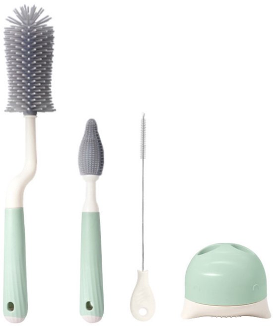 Flessenborstel Baby - Flessenreiniger - BPA vrij - Baby Flessenborstel - Siliconen - 4-Delig - 4-in-1 - Flessenborstel - Flessenlikker vaatwasserbestendig - vaste basis