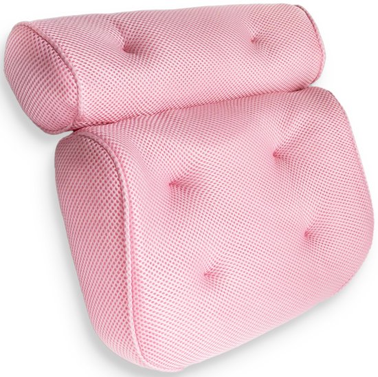Loti Living Badkussen voor in bad – Badkussen – Nekkussen bad – Hoofdsteun bad – Badkussen met zuignappen – 6 Zuignappen – Ergonomisch nekkussen – Antislip - Roze