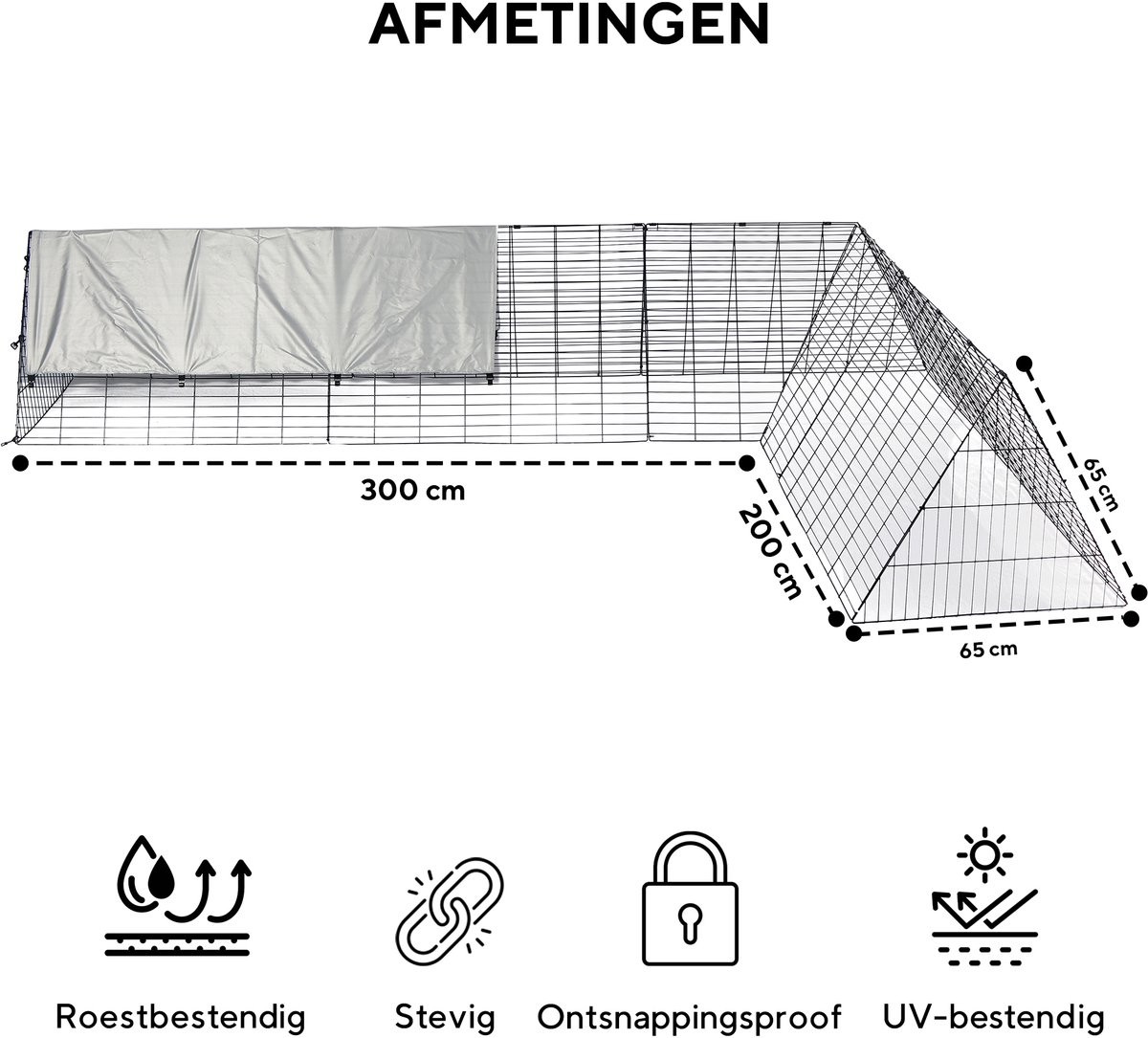 MaxxPet Konijnenhok - Konijnenren met Zonnescherm 300x200x65cm thumbnail 4
