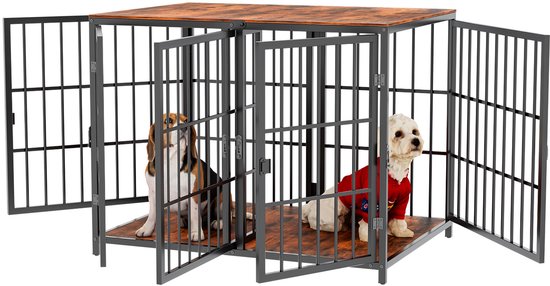 Bingopaw Grote Houten Hondenkrat Meubels - met Verwijderbaar Verdeelschot - Heavy Duty Houten Hondenkooi met Verdeelschot voor 2 Kleine Honden of 1 Medium Grote Hond - 90x62x68.5H cm