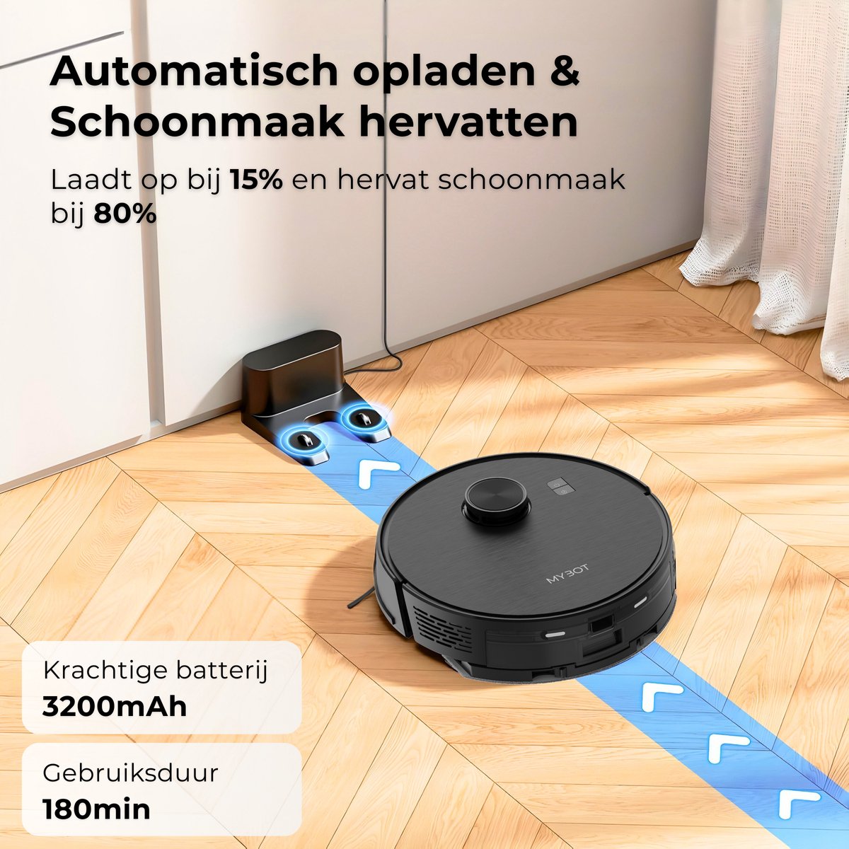 MYBOT X9 - Robotstofzuiger Met Dweilfunctie - 6500PA Zuigkracht - Ideaal voor Huisdieren - Zelflerende Robotstofzuiger - Met Laadstation - Uitgebreide Mapping - LDS Laser Navigatie — afbeelding 3