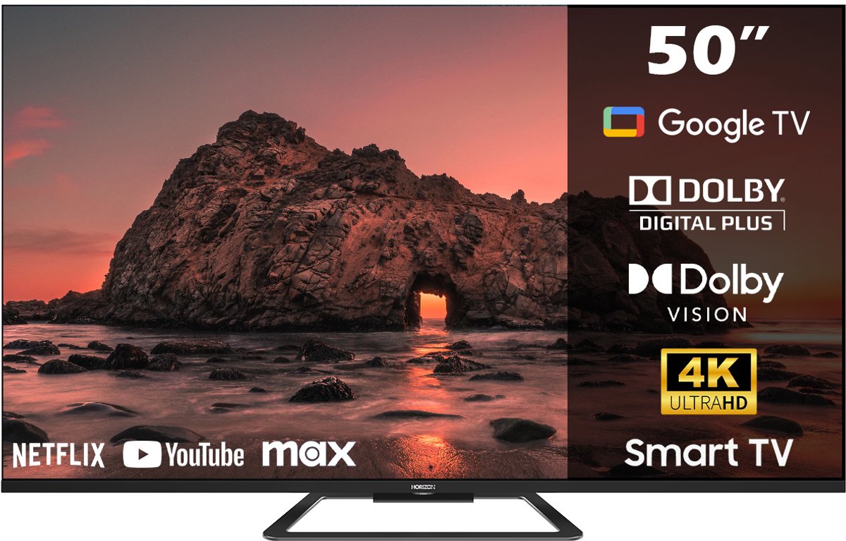 Horizon Smart TV 50 inch QLED - 4K ULTRA HD Televisie - XT Line - Google TV WiFi - Voice Assistant - Frameless Slim Design