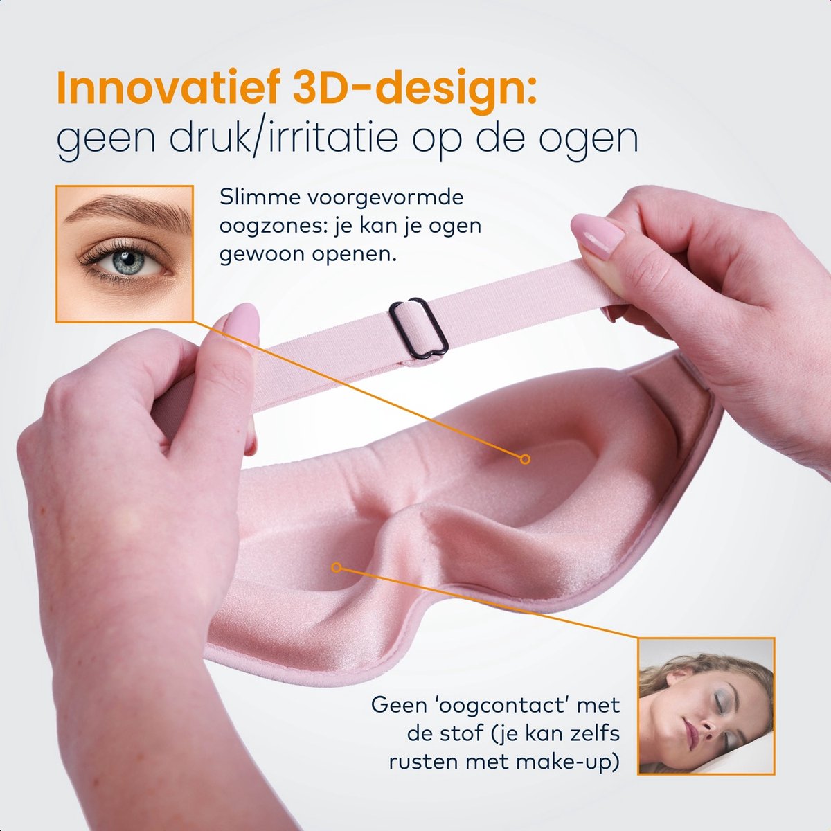 Slowwave Premium 3D Sleep Mask - Ervaar het beste 3D slaapmasker - Geen druk op de ogen dankzij innovatief 3D design - 100% verduisterend - Zacht en ademend traagschuim - Verstelbare band - Inclusief waszakje - Kleur: Sunrise Pink — afbeelding 3