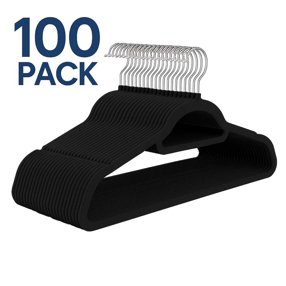 JustValue Kledinghangers - Kleerhangers - Fluweel - 100 stuks - Anti slip - Ruimtebesparend - Roterende Haak - Broekhanger - Kinderkleding - Volwassenen - Zwart
