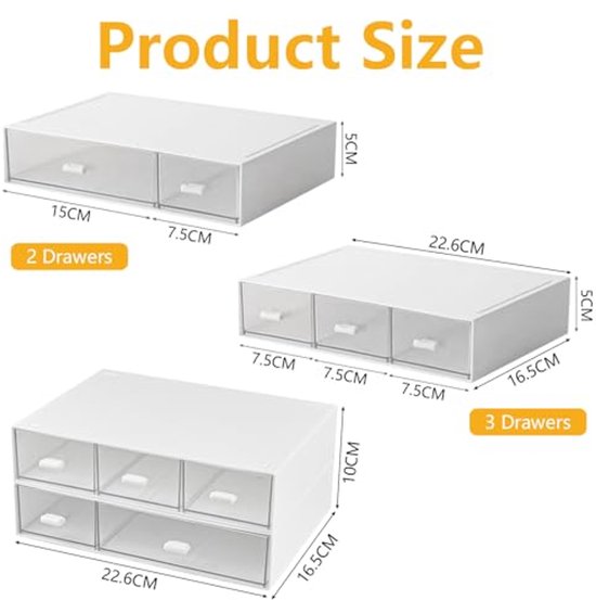 Organisateur De Bureau Blanc Avec Tiroir SLTAXAR - 22.6x5x16.5 Cm, 2 Niveaux, 5 Compartiments, Empilable
