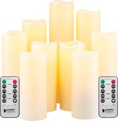 9x LED Kaarsen REAL WAX avec 2 télécommandes - Fausses bougies sur piles - Bougies LED avec flamme mobile - flamme vacillante - vraie cire - Bougies avec télécommande - différentes tailles - peuvent être séparées par 2 télécommandes)